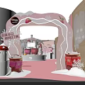 Nestle Xu Fuji Brand Pastry Items Display Dome With Pink Interior And Decorations