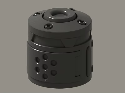 Black Cylindrical Mechanical Component With Holes And Mounting Screws 3d model