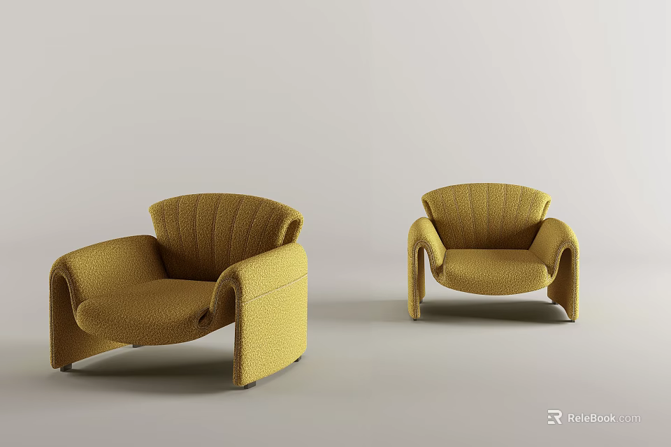 Modern Yellow Fabric Single Sofa With Stylish Backrest And Armrest Design 3d model