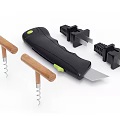 Wooden Handle Corkscrews And Black Utility Knife With Sharpener Tools For Home Use 3d model