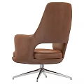 Brown Leather Leisure Chair With Armrests And Modern Metal Base Design