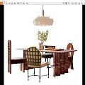 Modern Restaurant Interior With Dining Table Chairs Pendant Light And Potted Plant