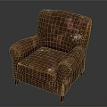 Vintage Brown Leather Armchair With Worn Peeling Surface And Classic Design