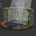Decorative Fantasy Furniture With Stone Pillars Vines Hanging Ornaments Candles And Glowing Circular Platform