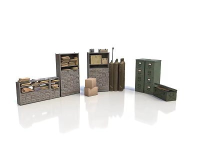 Storage Equipment Collection Featuring Metal Shelves Cabinets Boxes And Gas Cylinders 3d model