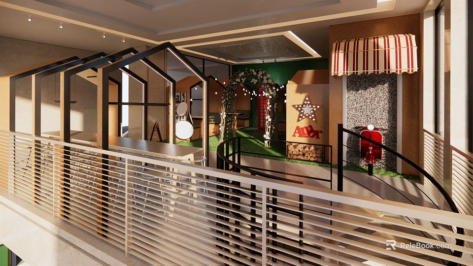 Supermarket Department Store with Product Shelves Shopping Carts and Bright Displays 3d model 