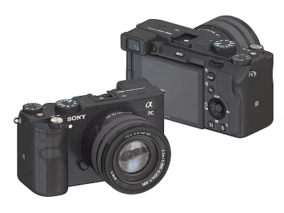 Sony Mirrorless Cameras Front And Back Views With Interchangeable Lens And Control Buttons 3d model