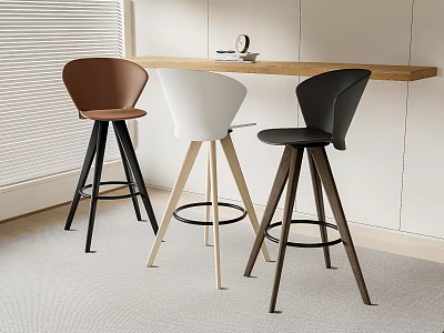 Brown White Black Bar Stools With Metal And Wooden Legs In Modern Bar Area 3d model