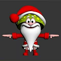 Green Face Christmas Themed Cartoon Character Wearing Red Santa Hat And White Beard