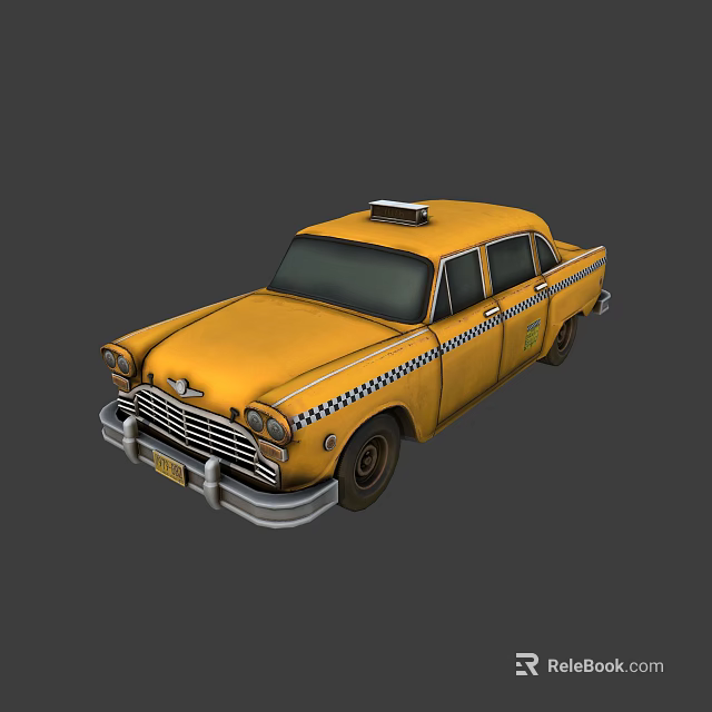 Classic Yellow Taxi With Roof Sign And Checkerboard Pattern On Body 3d model 