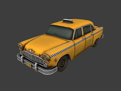 Classic Yellow Taxi With Roof Sign And Checkerboard Pattern On Body 3d model