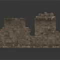 Ruined Ancient Stone Wall And Pillar Structures With Broken Remnants 3d model