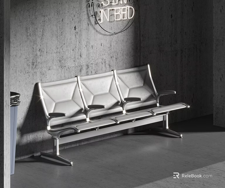 Sleek Public Chair With Metal Frame And Comfortable Seats For Indoor Waiting Lobby 3d model 