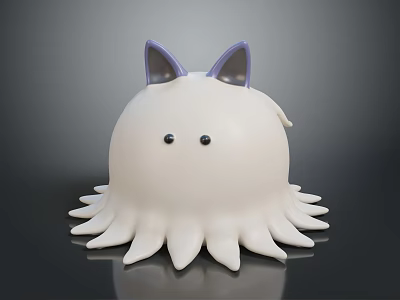 Cute White Round Character With Purple Cat Ears And Octopus Tentacles 3d model