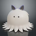 Cute White Round Character With Purple Cat Ears And Octopus Tentacles