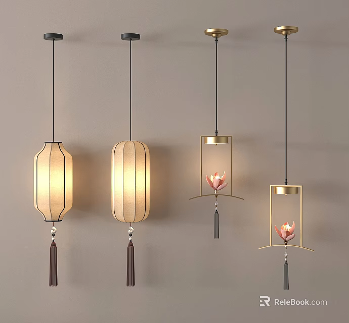 Modern Decorative Lanterns with Warm Light Hanging Design Lotus Shape and Tassel Details 3d model 