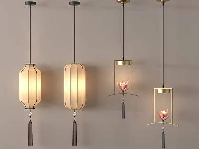 Modern Decorative Lanterns with Warm Light Hanging Design Lotus Shape and Tassel Details 3d model