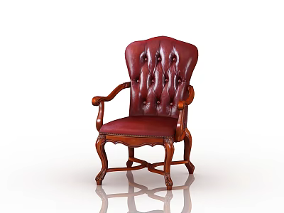 Burgundy Leather Accent Chair with Tufted Back and Carved Wooden Legs Classic Design for Living Room 3d model