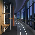 Modern Sports Fitness Center With Indoor Running Track Climbing Frame And Large Windows