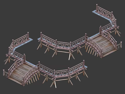 Wooden Fence With Ornate Railings And Bridge Like Design Featuring Support Legs 3d model