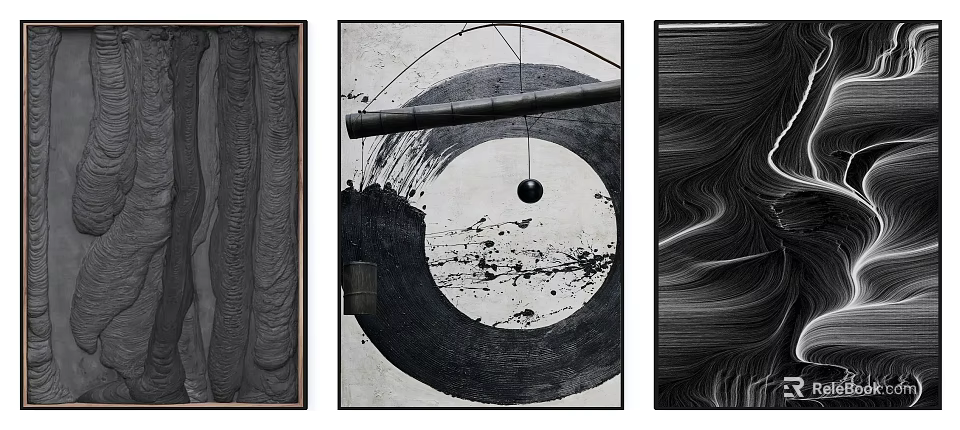 Contemporary Abstract Wall Art Paintings With Circular Design And Textured Patterns 3d model