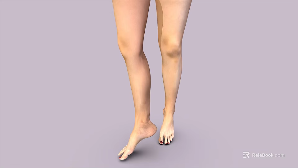 Human Barefoot Legs And Feet In Standing Position On Light Purple Background 3d model 