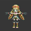 Game And Movie Character With Long Golden Hair Flower Decorated Headpiece Green Outfit Decorated Boots