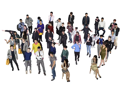 Diverse Group Of People Standing In Various Poses And Attires 3d model