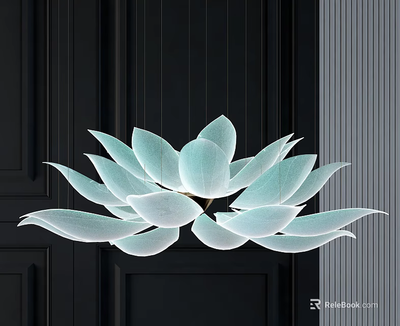 Lotus Shaped Crystal Chandelier with Light Blue Transparent Petals and Modern Design on Dark Background 3d model 