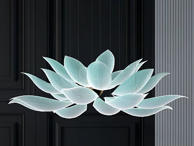 Lotus Shaped Crystal Chandelier with Light Blue Transparent Petals and Modern Design on Dark Background 3d model