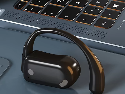 Black Bone Conduction Headphones Near Laptop And Mouse On Desk 3d model