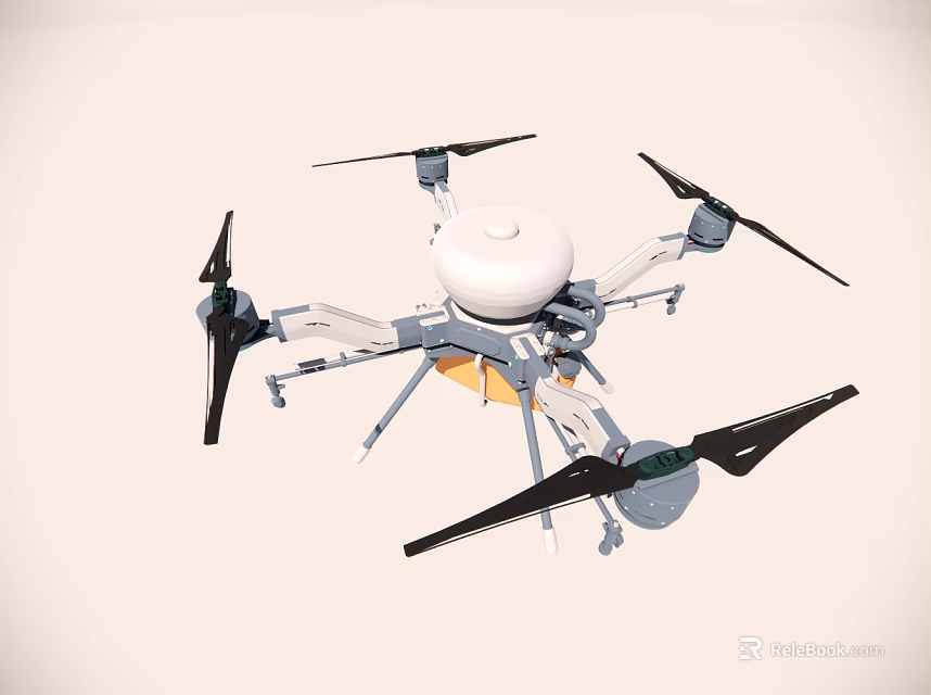 White Drone With Four Propellers Landing Gear And Aerial Application Design 3d model 