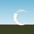 White Curved Sculpture By Tall Tree On Slab Pavement With Grassland Mountains And Blue Sky