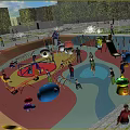 Outdoor Children's Playground Featuring Slides Climbing Frames Colorful Ground And Kids Playing