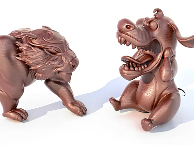 Bronze Lion And Dog Sculptures With Intricate Details And Artistic Craftsmanship Design 3d model