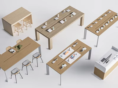 Functional Tables In Various Modern Designs With Stools And Tabletop Storage 3d model