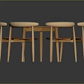 Round Wooden Dining Table Set With Six Chairs And Curved Armrests
