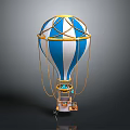Colorful Blue And White Striped Hot Air Balloon Amusement Equipment With Golden Decorations