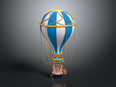 Colorful Blue And White Striped Hot Air Balloon Amusement Equipment With Golden Decorations 3d model