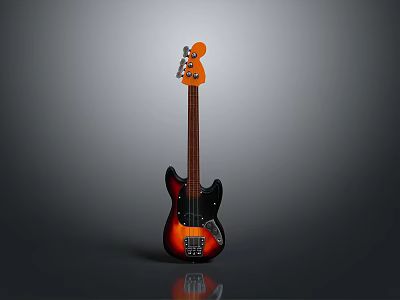 Stylish Electric Bass Guitar With Gradient Black Orange Finish Brown Neck Gray Background And Reflection 3d model