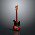Stylish Electric Bass Guitar With Gradient Black Orange Finish Brown Neck Gray Background And Reflection