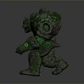 Stone Golem Creature With Green Moss And Glowing Circular Patterns On Body