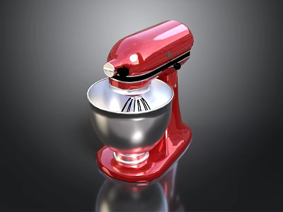 Electric Red Stand Mixer With Metal Mixing Bowl And Modern Design 3d model