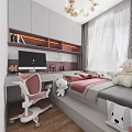 Modern Tatami Bedroom Interior Design With Desk Computer Bookshelf And Pink Bedding