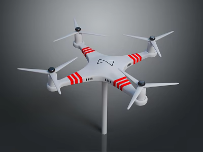 White Quadcopter Drone With Four Rotors And Red Stripes Design Features 3d model