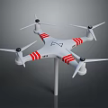 White Quadcopter Drone With Four Rotors And Red Stripes Design Features 3d model