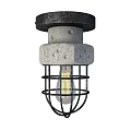 Industrial Style Concrete Ceiling Light With Black Metal Cage And Vintage Filament Bulb