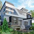 Modern Detached Villa Exterior Design With Large Windows Balconies And Greenery Garden