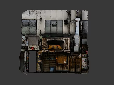 Cartoon Scene Of Old Shop With Wooden Structure Signboard Roller Shutter Windows And Decorative Elements 3d model