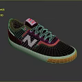 Stylish Black Sneakers With Green And Pink Stripes White Logo Orange Toe And White Sole